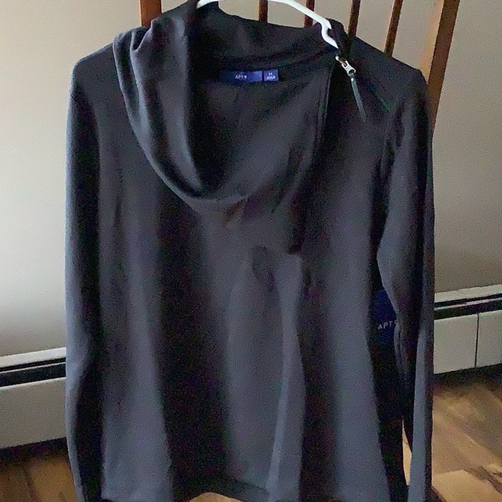 APT 9 BLACK LONG SLEEVE SHIRT MED W/ZIP UP COLLAR